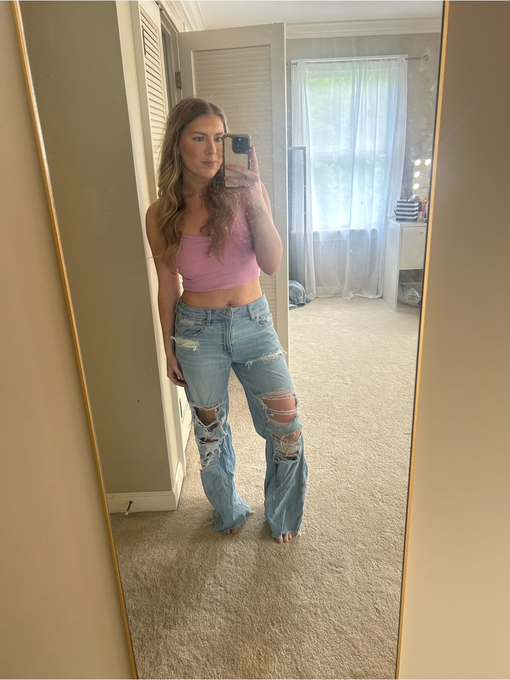 American Eagle Outfitters Light Blue Distressed Flare Jeans